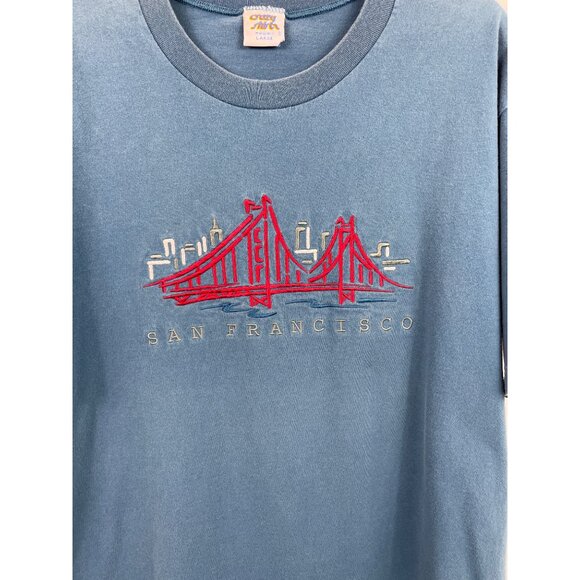 Vintage 90s San Francisco Golden Gate Bridge Embroidered Souvenir T-Shirt Large - Picture 4 of 9